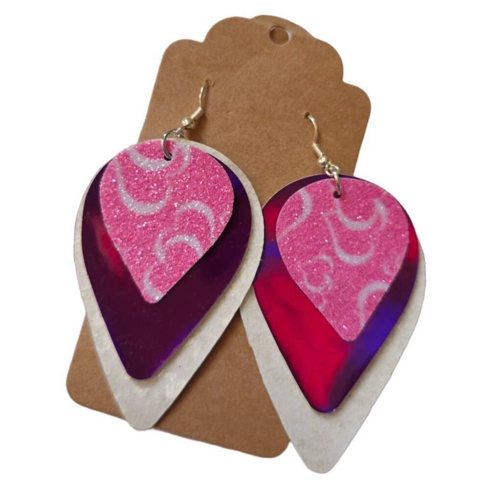 Pink Purple & White Teardrop Earrings